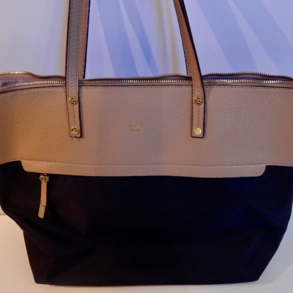 Tutilo New York Large Shoulder Bag Black & Tan ColorBlock Purse Tablet Bag 18X14